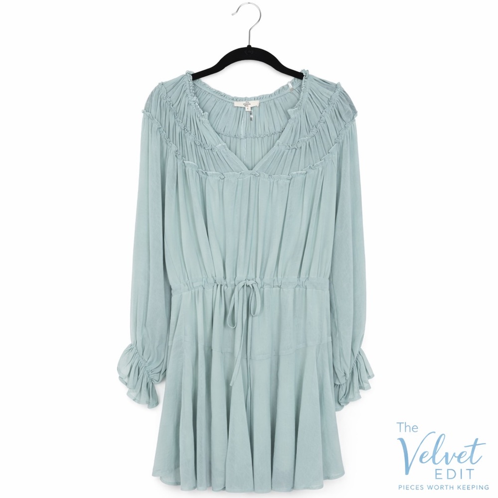 Entro Romantic Blue Boho Dress | Gathered Detail • Waist Tie • Flowy • Size S